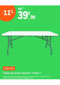 Prospectus Jardi E.Leclerc PONT L'ABBE : Table de jardin pliante "Foldy"