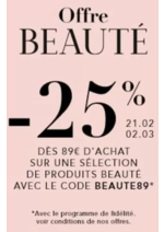 Promos et remises  : -25% dès 89€ d'achat sur une sélection de produits beauté