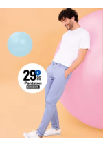 Promos et remises  : 29,99€ le pantalon homme, 25,99€ le chino femme