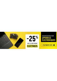 Prospectus 1001 Piles Batteries BOURGES : -25 % de réduction* sur une sélection de batteries pour appareils électroniques