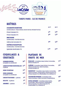 Prospectus La Criee SAINT ANDRE : Huîtres & Fruits de mer Menu