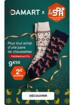 Prospectus Damart : Chaussettes de Noël Thermolactyl : 1 paire achetée = 2€ reversés à la SPA