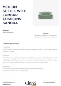 Prospectus CINNA NANTES : MEDIUM SETTEE WITH LUMBAR CUSHIONS SANDRA